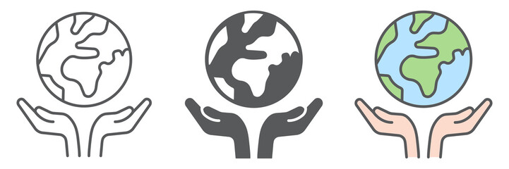 Save the planet icon, earth and ecology, earth in hands sign vector graphics, editable stroke linear icon, eps 10