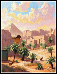 Obraz premium Landscape in oil paint. Pattern for printing on wall decorations, covers, wallpapers