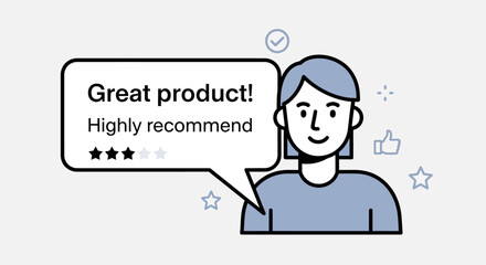 Customer review illustration Positive feedback with star rating and recommendation