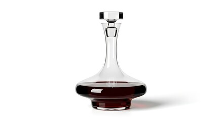 Glass decanter with red wine isolated on white background