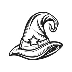 Witch Hat Outline Vector Icon &ndash; Halloween Magic Silhouette Minimal Line Art for Costume Party, Wizard, and Spooky Design