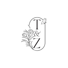 Obraz premium luxury minimalist logo design TZ caligraphic style monogram letter wedding initial concept alphabet