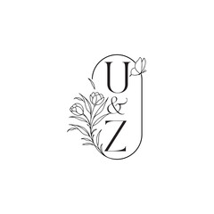 luxury minimalist logo design UZ caligraphic style monogram letter wedding initial concept alphabet