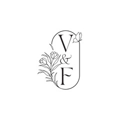 luxury minimalist logo design VF caligraphic style monogram letter wedding initial concept alphabet