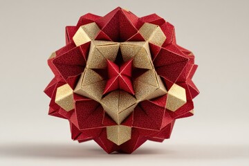 Complex origami sphere, red and beige