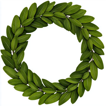 orona d&rsquo;alloro verde, illustrazione botanica pulita, isolata su fondo bianco. Elemento grafico per laurea, loghi, certificati, packaging premium, inviti e cornici; facile da scontornare.