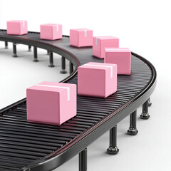 pink and black conveyor belt angled horizontally