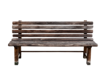 Isolated weathered wooden park bench