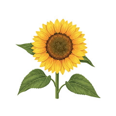 Obraz premium Single blooming sunflower plant with green leaves and tall stem illustrated in realistic botanical vector style