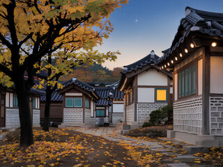 해질녘 가을 한옥의 정취