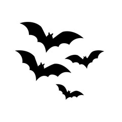 Black Halloween bats flying in the night sky on a white background
