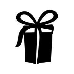 Stylized silhouette of a gift box with a ribbon isolated on white