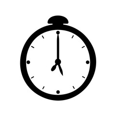 Simple clock silhouette isolated on a white background, showing the time