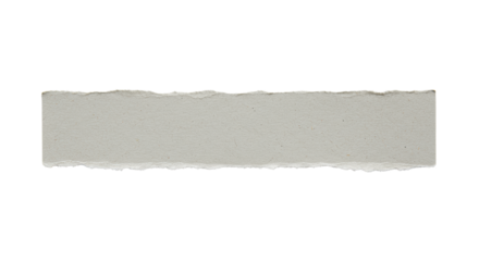 A horizontal strip of light grey recycled paper with fibrous texture and torn edges on a transparent background, soft studio lighting, foundational graphic element for sustainability