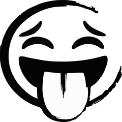 Playful Hand-Drawn Emoji with Tongue Out - Goofy and Humorous Black & White Cartoon Icon isolated on png, transparent background