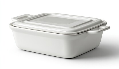 Rectangular white ceramic baking dish with lid