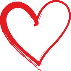 Hand Drawn Red Heart Outline - Artistic Brush Stroke Love Symbol isolated on png, transparent...