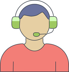 Minimalist Customer Service Agent Icon with Headset and Microphone isolated on png, transparent background