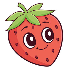 Cute anthropomorphic strawberry with a happy smile isolated on white background