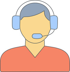 Customer Service Agent Icon with Headset and Microphone. Flat Design Illustration isolated on png, transparent background