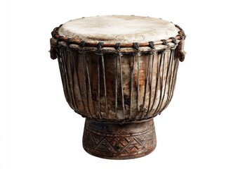 Aged, traditional drum with weathered, brown skin