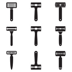 Set Razor icon. Vector black silhouette. with white background