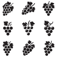 Set Grape icon. Vector black silhouette. with white background
