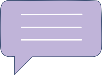 Minimalist Purple Chat Bubble Icon with Text Placeholder Lines isolated on png, transparent background