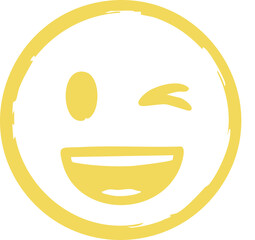 Playful Hand-Drawn Winking Yellow Smiley Face Icon - Happy, Fun, and Expressive Emoji Illustration isolated on png, transparent background