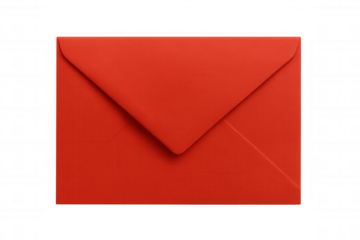 Red envelope closed, resting on transparent surface, representing classic postal communication method