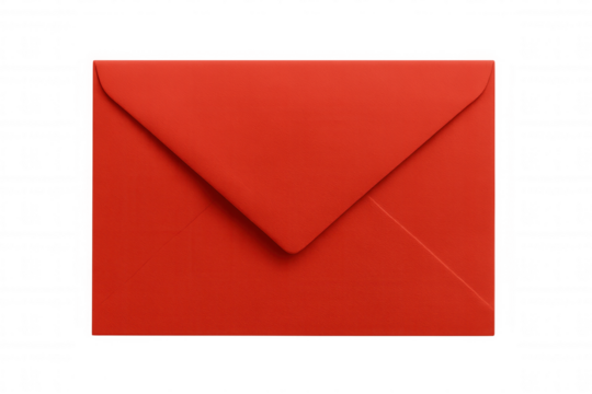 Red envelope closed, resting on transparent surface, representing classic postal communication method