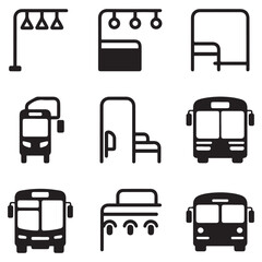 Set Bus handrail vector icon sign symbol. Vector black silhouette. with white background