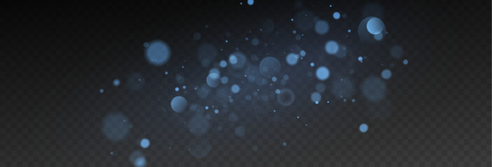 Christmas glowing bokeh confetti light and glitter texture overlay for your design. Festive sparkling blue dust png. Holiday powder dust for cards, invitations, banners, advertising.	
