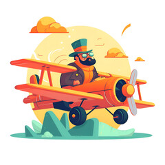 A Stylish Aviator in a Vintage Biplane. Retro Air Travel Adventure
