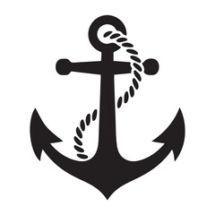 Set Anchor icon. Vector black silhouette. with white background