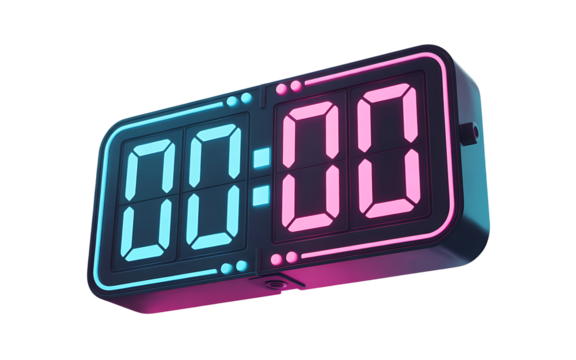 Digital clock showing 0000 isolated on transparent background