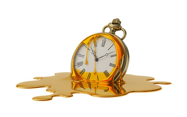 Melting clock isolated on transparent background