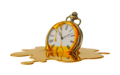 Melting clock isolated on transparent background