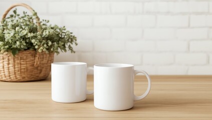 Obraz premium Two coffee mug mockup with pumpkins and lily