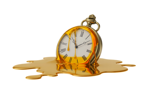 Melting clock isolated on transparent background