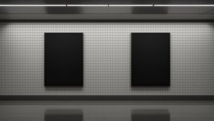 Two billboards frames in underground tube station mockup 3D rendering
