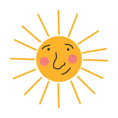 Happy smiling sun. Cute sun. Sunshine emoji. Funny emotion. Vector illustration	
