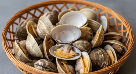 Fresh Clams in a Basket - A Seafood Delicacy.