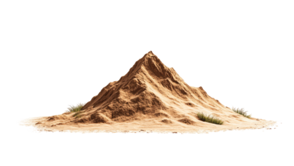 Isolated mound of light brown sand, conical shape, sits atop a small, slightly irregular, sandy base