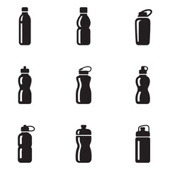 Set Water bottle icon sign vector, Symbol, logo illustration for web and mobile. Vector black silhouette. with white background