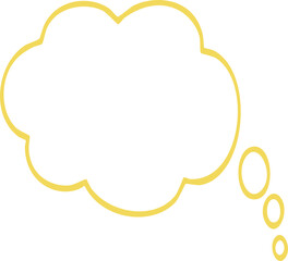 Yellow Hand-Drawn Thought Bubble Outline - Empty Speech Balloon isolated on png, transparent background