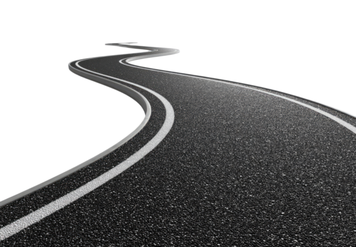 Winding asphalt road disappearing into darkness