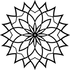 Black Geometric Mandala Flower Design on White Background pattern