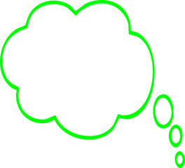 Bright Green Outline Thought Bubble with Blank Copy Space isolated on png, transparent background