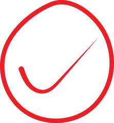 Red check mark round frame with tick mark. Hand drawn doodle style circle and approve sign to circle and highlight text vector illustration